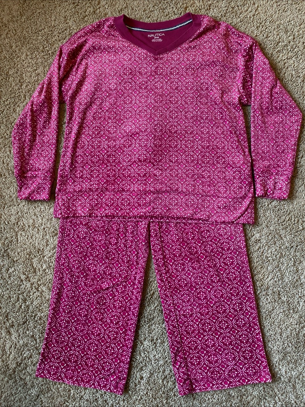 Nautica Womens Pajama Set 2 Piece Size Small Fleece Pink Lounge Cozy Pockets